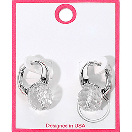 Silver Dipped Chunky Faceted Stone Accent Huggie Hoop Earrings