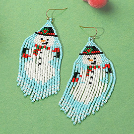 Beaded Snowman Fringe Dangle Earrings