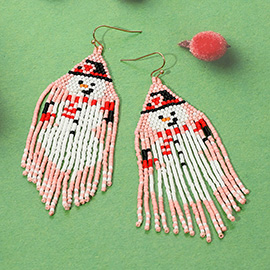 Beaded Snowman Fringe Dangle Earrings