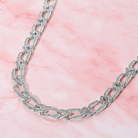Silver Dipped Stone Paved Chunky Chain Necklace