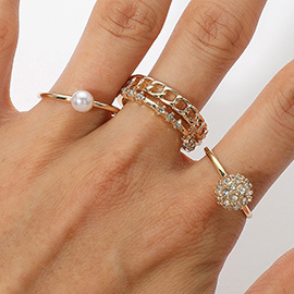4PCS - Pearl Stone Shamballa Ball Accent Stackable Ring Set