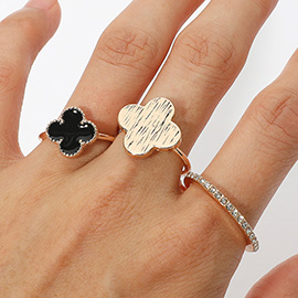 3PCS - Quatrefoil Accent Stone Paved Eternity Band Stackable Ring Set