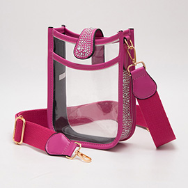 Bling Studded Faux Leather Transparent Mini Crossbody Bag