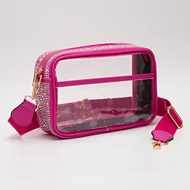 Bling Studded Faux Leather Transparent Rectangle Crossbody Bag