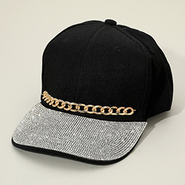 Chain Detail Bling Studded Brim Baseball Cap