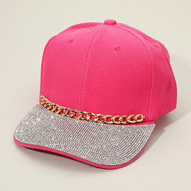 Chain Detail Bling Studded Brim Baseball Cap