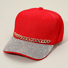 Chain Detail Bling Studded Brim Baseball Cap