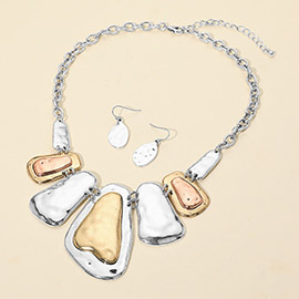 Abstract Hammered Metal Plate Statement Necklace