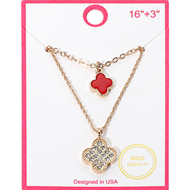 Gold Dipped Double Quatrefoil Pendant Layered Necklace