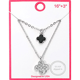 Silver Dipped Double Quatrefoil Pendant Layered Necklace
