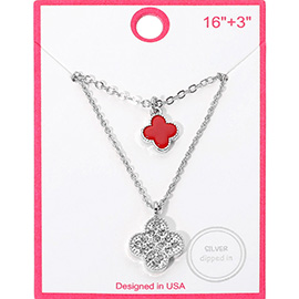 Silver Dipped Double Quatrefoil Pendant Layered Necklace