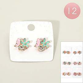 12Pairs - Flower Butterfly Stud Earrings