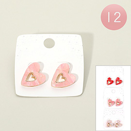 12Pairs - Heart Stud Earrings