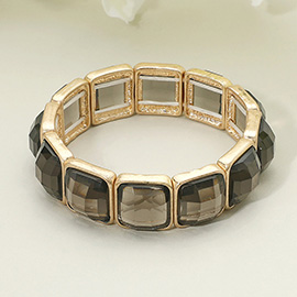Square Faceted Gemstone Frame Beaded Stretch Bracelet
