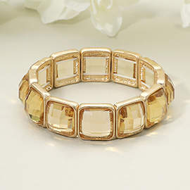Square Faceted Gemstone Frame Beaded Stretch Bracelet