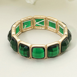 Square Faceted Gemstone Frame Beaded Stretch Bracelet