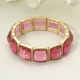 Square Faceted Gemstone Frame Beaded Stretch Bracelet