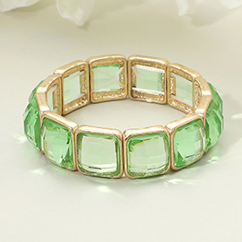 Square Faceted Gemstone Frame Beaded Stretch Bracelet
