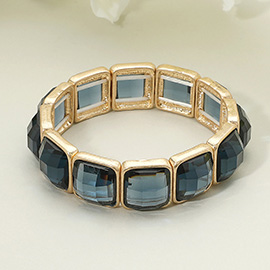 Square Faceted Gemstone Frame Beaded Stretch Bracelet