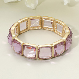 Square Faceted Gemstone Frame Beaded Stretch Bracelet