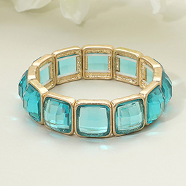 Square Faceted Gemstone Frame Beaded Stretch Bracelet
