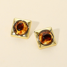 Marbled Center Square Stud Earrings