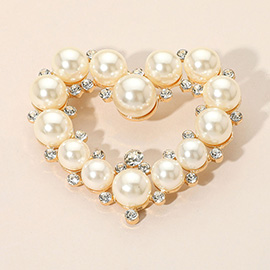 Pearl Stone Embellished Heart Pin Brooch