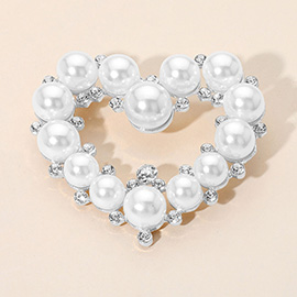 Pearl Stone Embellished Heart Pin Brooch
