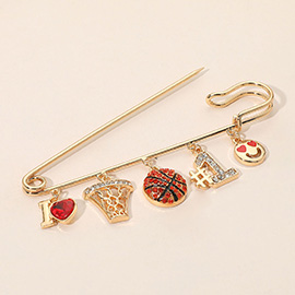 Basketball Theme Charm Safety Pin Brooch