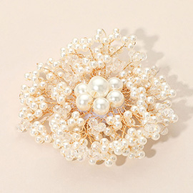 Elegant Pearl Floral Custer Pin Brooch