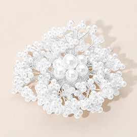Elegant Pearl Floral Custer Pin Brooch