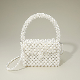 Pearl Beaded Mini Top Handle Flap Box Handbag / Crossbody Bag