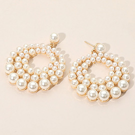 Layered Pearl Hoop Dangle Earrings