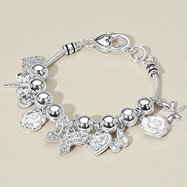 Butterfly Dragonfly Heart Pearl Charm Beaded Bracelet