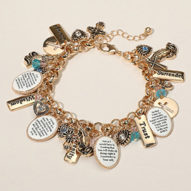 Inspirational Engraved Faith Cross Charm Embellished Bracelet