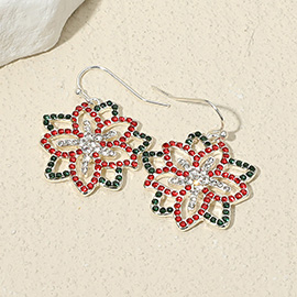Rhinestone Poinsettia Dangle Earrings