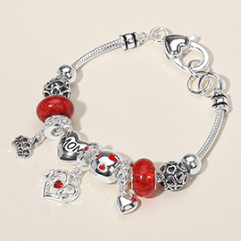 MOM Message Crown Heart Charm Beaded Bracelet