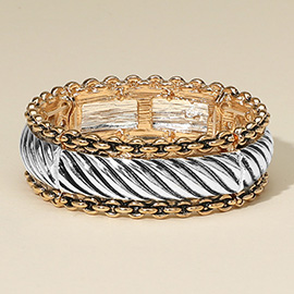Two Tone Boho Cable Textured Stretch Bracelet