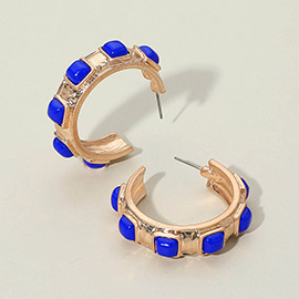 Chunky Stone Embellished Hoop Earrings