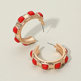 Chunky Stone Embellished Hoop Earrings