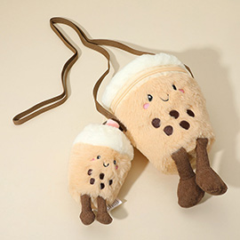 HOT FOCUS - Plush Boba Tea Crossbody Bag Mini Keychain Set