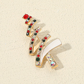 Festive Rhinestone Accented Christmas Tree Pin Brooch