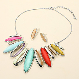 Colored Metal Marquise Stone Statement Necklace