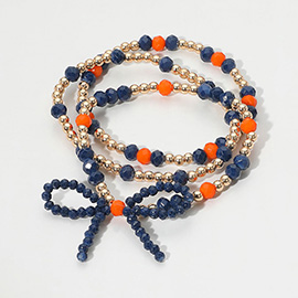 3PCS - Sports Team Theme Colored Bow Accent Faceted Beaded Stretch Multi Layered Bracelets