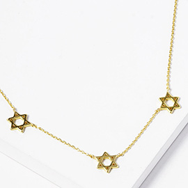 Gold Dipped Star of David Trio Charm Link Necklace