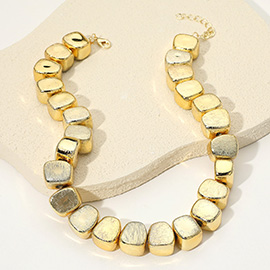 Chunky Textured Metal Pebble Beaded Statement Necklace