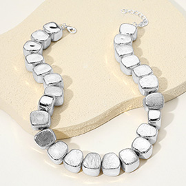 Chunky Textured Metal Pebble Beaded Statement Necklace