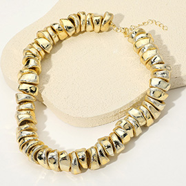 Chunky Textured Organic Nugget Metal Beaded Statement Necklace