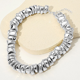 Chunky Textured Organic Nugget Metal Beaded Statement Necklace