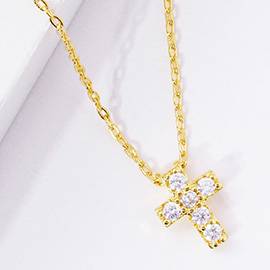 Gold Dipped CZ Stone Cross Pendant Necklace